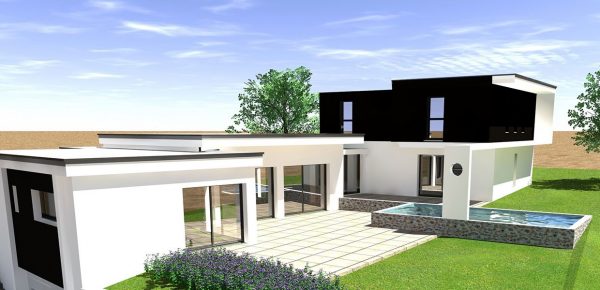 Perspective plan de permis de construire, maison toit plat, Essonne